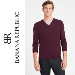 Banana Republic Silk Cotton Cashmere V Neck Pullover Sweater, Burgundy
